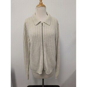 Vintage Jennifer Moore Ivory Open Knit Chunky Zip Up Sweater sz 8 Neutral Basic